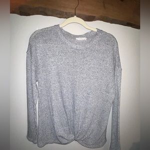 Grey Waffle Pattern Tied Knot Long Sleeve Shirt - Lush